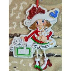 NWT Holly Adler Personalizable Christmas Tree Ornament Cat Lover Woman w/ 3 Cats